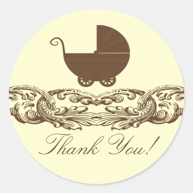 Vintage CarriageThank You Baby Shower Sticker (Front)
