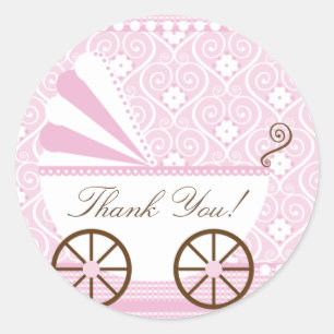 Vintage CarriageThank You Baby Shower Sticker