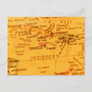 Vintage Carribean Map Postcard