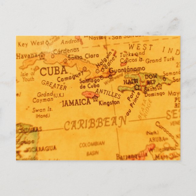 Vintage Carribean Map Postcard (Front)