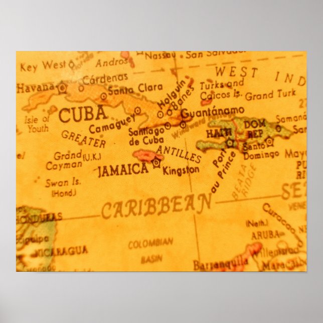 Vintage Carribean Map Poster (Front)
