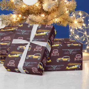 Vintage Cars Aeroplanes Bi-planes  Wrapping Paper