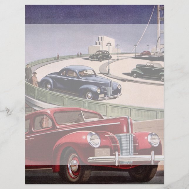 Vintage Cars, Classic Sedans Road Trip on Freeway (Front)