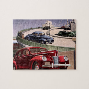 Vintage Cars, Classic Sedans Road Trip on Freeway Jigsaw Puzzle