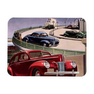 Vintage Cars, Classic Sedans Road Trip on Freeway Magnet