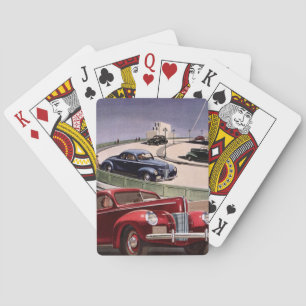 Vintage Cars, Classic Sedans Road Trip on Freeway Playing Cards