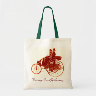 Vintage Cars Gathering ,brown white green Tote Bag