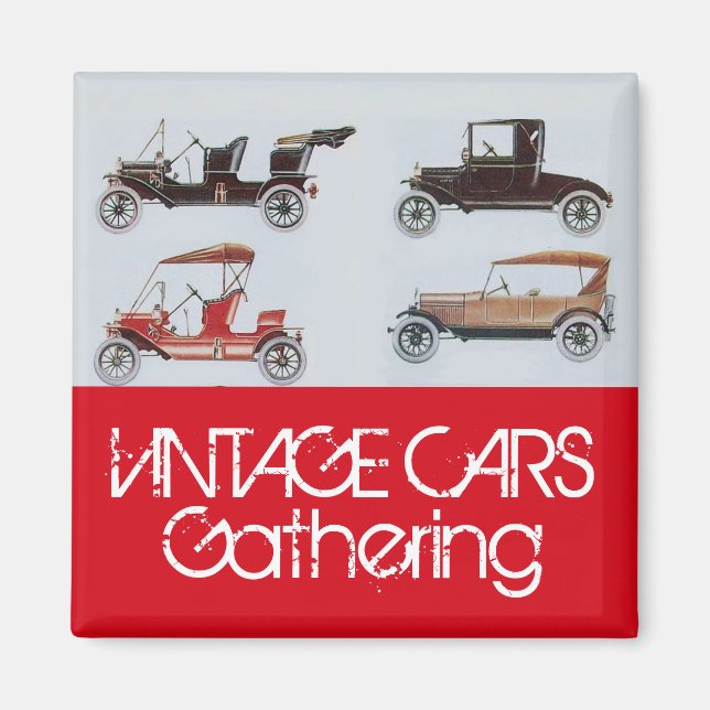 Vintage Cars Gathering Classic Auto Red Grey Magnet (Front)