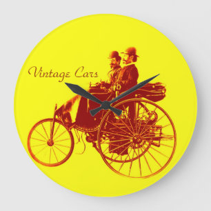 Vintage Cars Gathering Large Clock