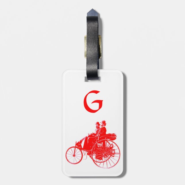Vintage Cars Gathering Monogram Luggage Tag (Back Vertical)