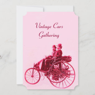 VINTAGE CARS GATHERING Pink Red Fuchsia Announcement