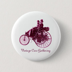 Vintage Cars Gathering , purple  pink violet white 6 Cm Round Badge