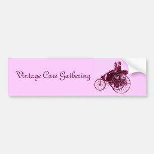 Vintage Cars Gathering , purple  pink violet white Bumper Sticker