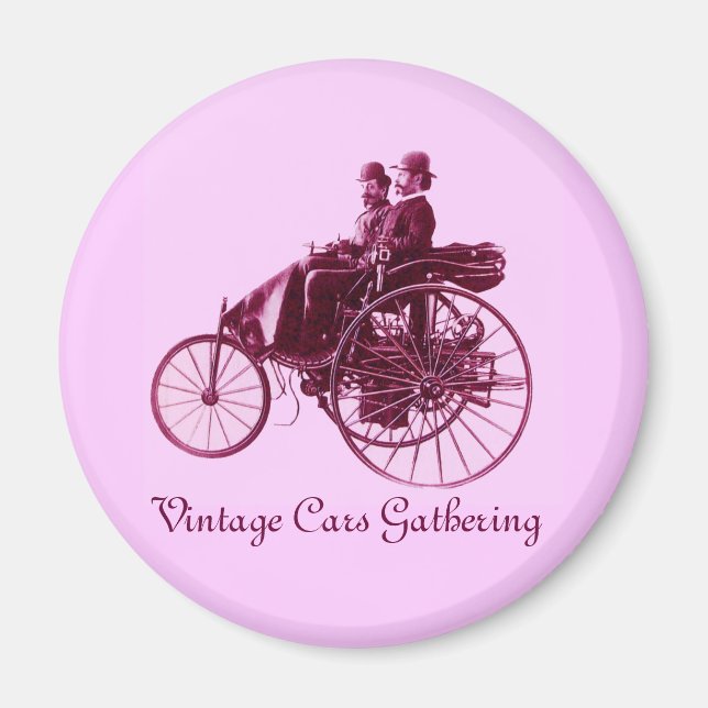 Vintage Cars Gathering , purple  pink violet white Magnet (Front)