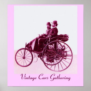Vintage Cars Gathering , purple pink white Poster