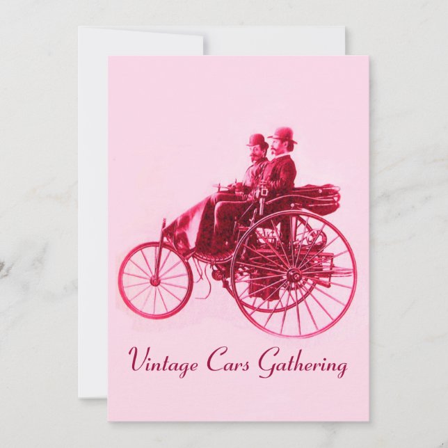 ViNTAGE CARS GATHERING red fuchsia pink Invitation (Front)