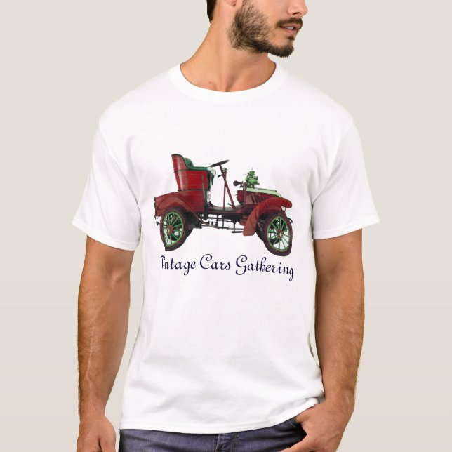 Vintage Cars Gathering , red green black T-Shirt (Front)