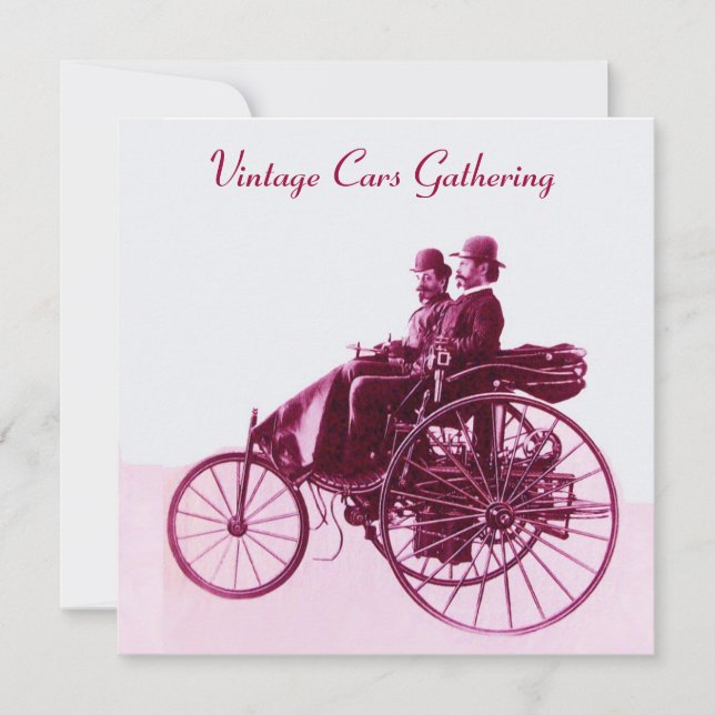 ViNTAGE CARS GATHERING ,white purple pink Invitation (Front)