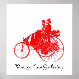 Vintage Cars Gathering , white red Poster