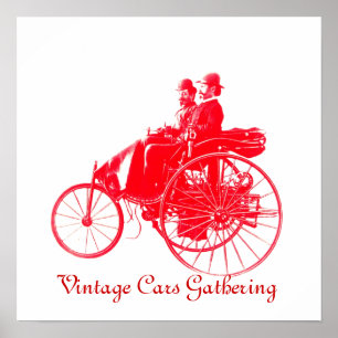 Vintage Cars Gathering , white red Poster