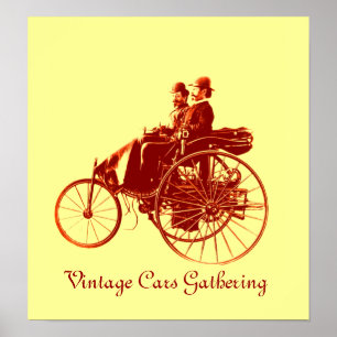 Vintage Cars Gathering , yellow brown Poster