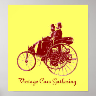 Vintage Cars Gathering , yellow brown Poster