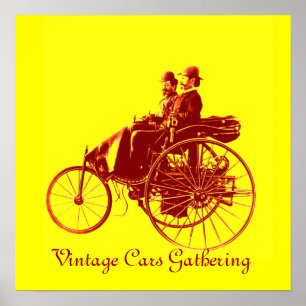 Vintage Cars Gathering , yellow brown Poster