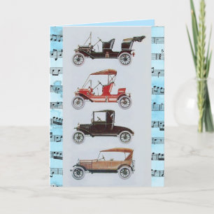 VINTAGE CARS  MUSICAL HAPPY BIRTHDAY CARD