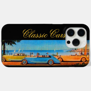 VINTAGE CARS ON THE BEACH ROAD Yellow Blue iPhone 15 Pro Max Case