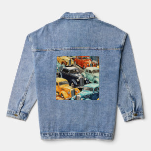 Vintage Cars Pattern Denim Jacket