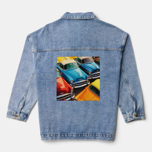Vintage Cars Pattern Denim Jacket