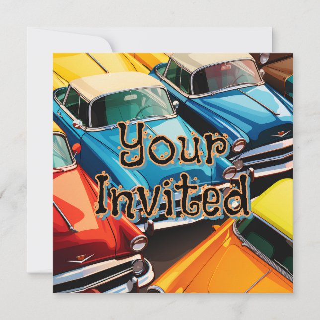 Vintage Cars Pattern Invitation (Front)