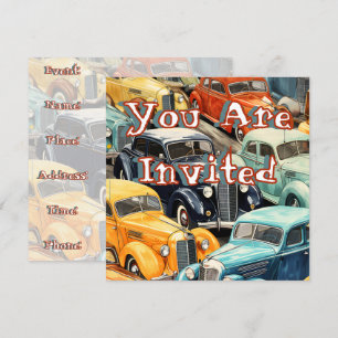 Vintage Cars Pattern Invitation