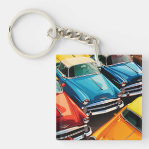 Vintage Cars Pattern Key Ring