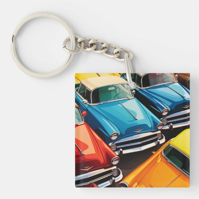Vintage Cars Pattern Key Ring (Front)