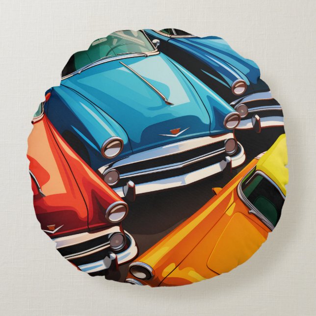 Vintage Cars Pattern Round Cushion (Front)
