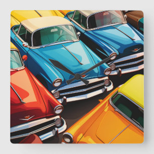 Vintage Cars Pattern Square Wall Clock