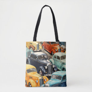 Vintage Cars Pattern Tote Bag