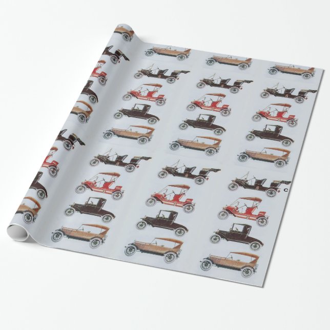 VINTAGE CARS red white grey black Wrapping Paper (Unrolled)