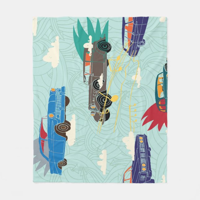 Vintage Cars: Sky Clouds Pattern Fleece Blanket (Front)