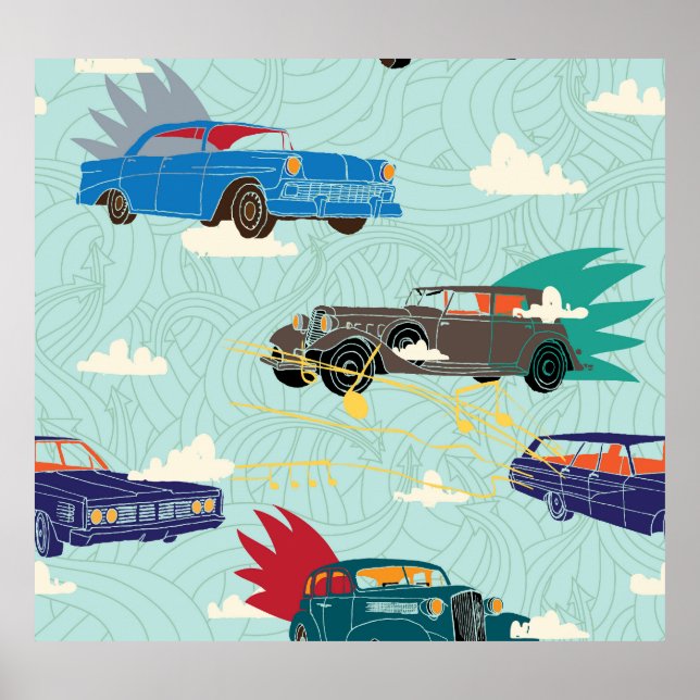 Vintage Cars: Sky Clouds Pattern Poster (Front)