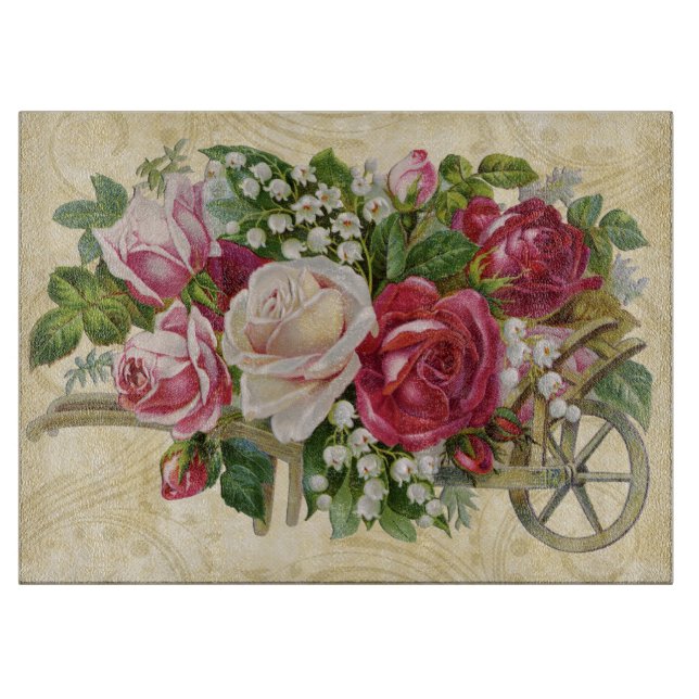 Vintage Cart of Roses Cutting Board (Front)
