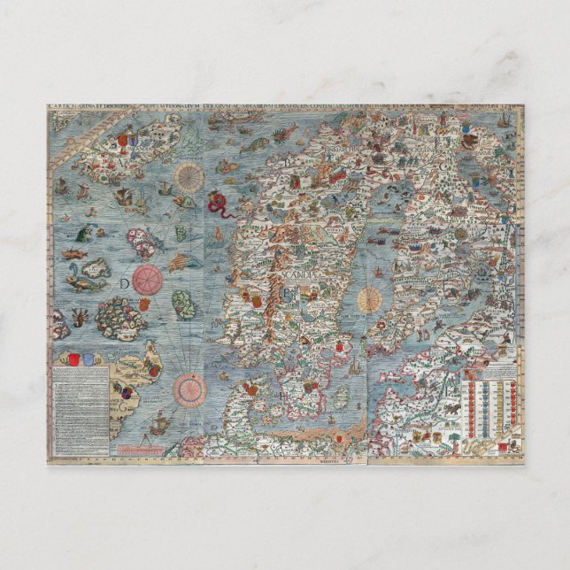 Vintage Carta Marina Sea Monster Map Postcard (Front)