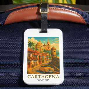 Vintage Cartagena Colombia Retro Art Luggage Tag