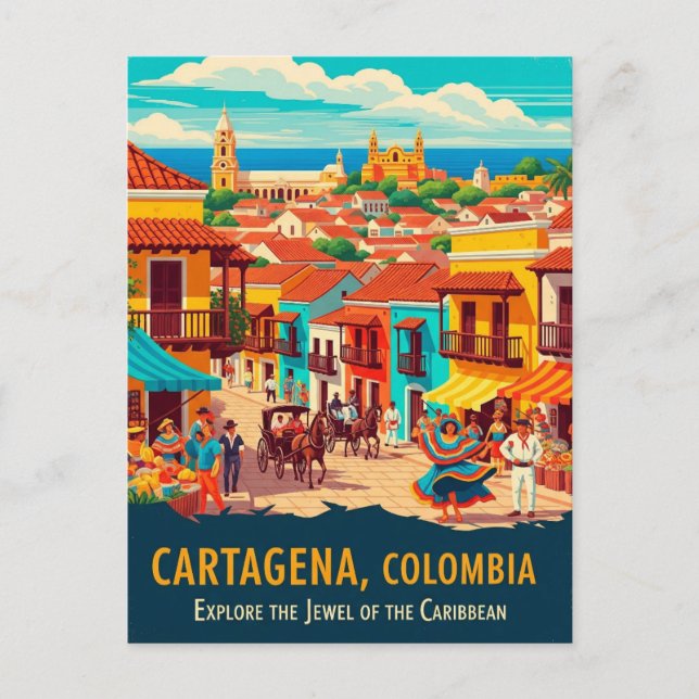 Vintage Cartagena Colombia Travel Postcard (Front)