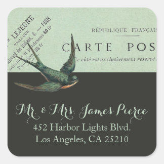 Vintage Carte Postal Sparrow Address Sticker