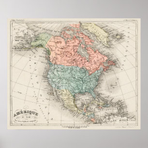 Vintage Cartographic Map of North America (1878) Poster