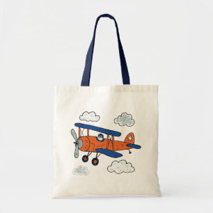 Vintage Cartoon Biplane Adventure Tote Bag