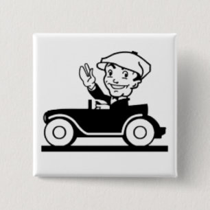Vintage cartoon classic car retro comics 15 cm square badge