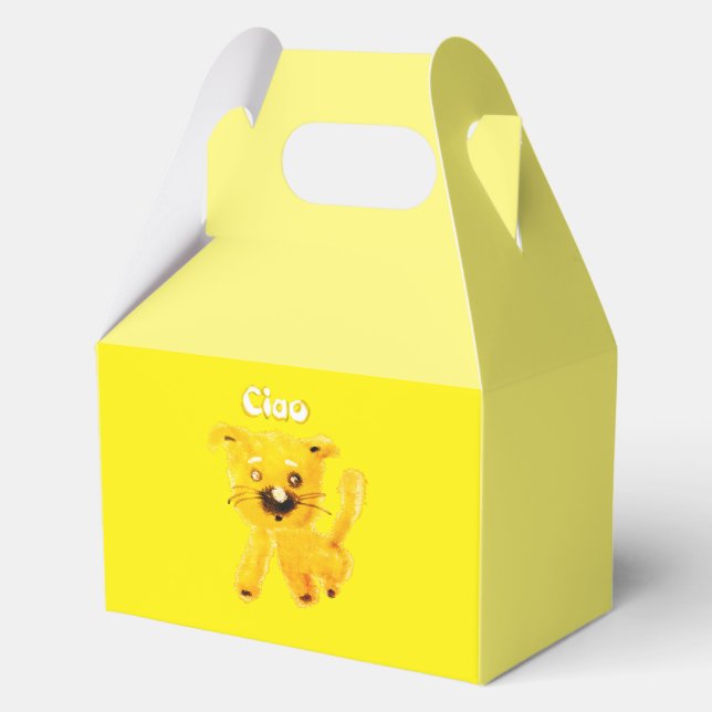 Vintage Cartoon Kids – Cheerful Yellow Puppy Favour Box (Front)